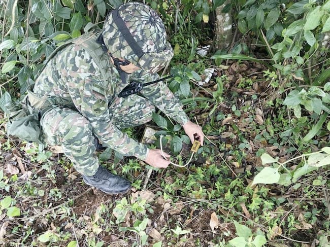 Las cargas fueron encontradas y desactivadas particularmente en las veredas Miravalle, San Rafael y el Barranco. Crédito: Ejército Nacional.
