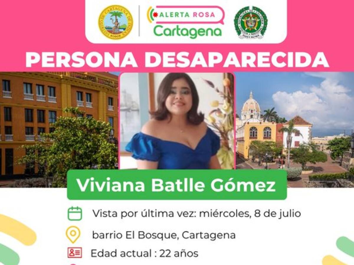 Activan Alerta Rosa por desaparición de joven mujer en Cartagena