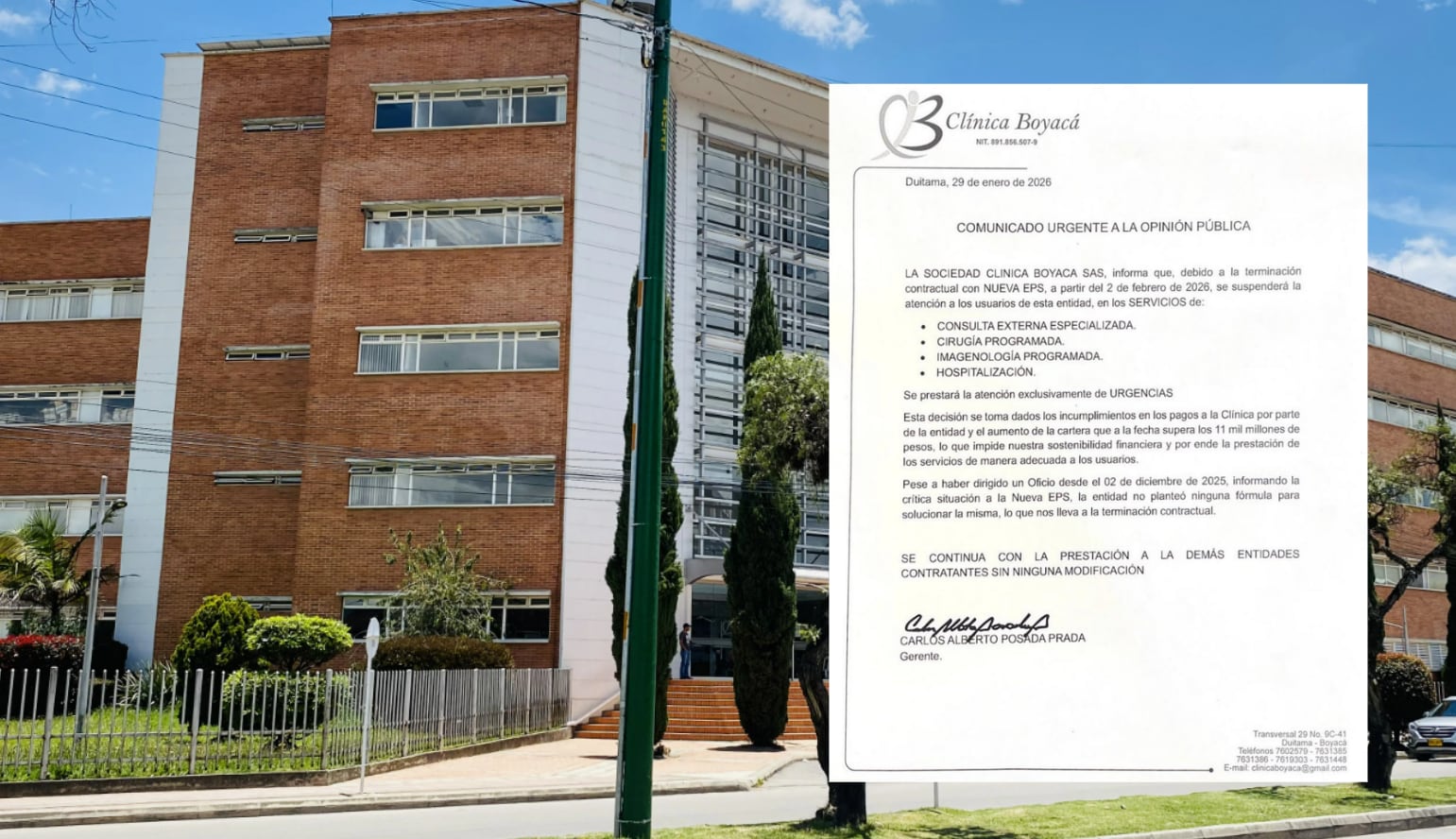 Clínica Boyacá suspende servicios a usuarios de Nueva EPS por millonaria deuda
