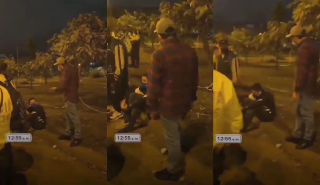 Padre reprende a su hijo por estar protestando en Bogotá