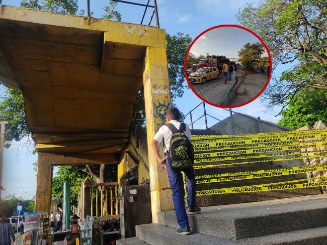 Cierre de puente peatonal en Soledad./ Fotos: Caracol Radio