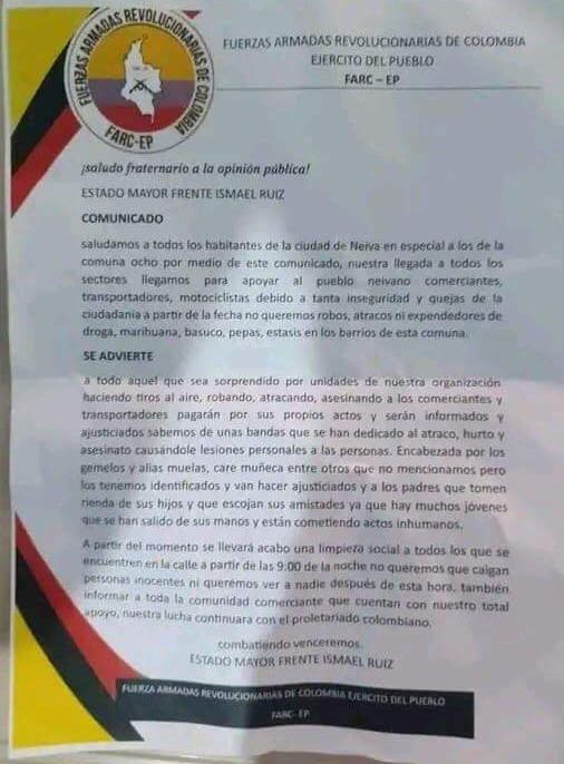 Intimidan habitantes de la comuna ocho de Neiva.