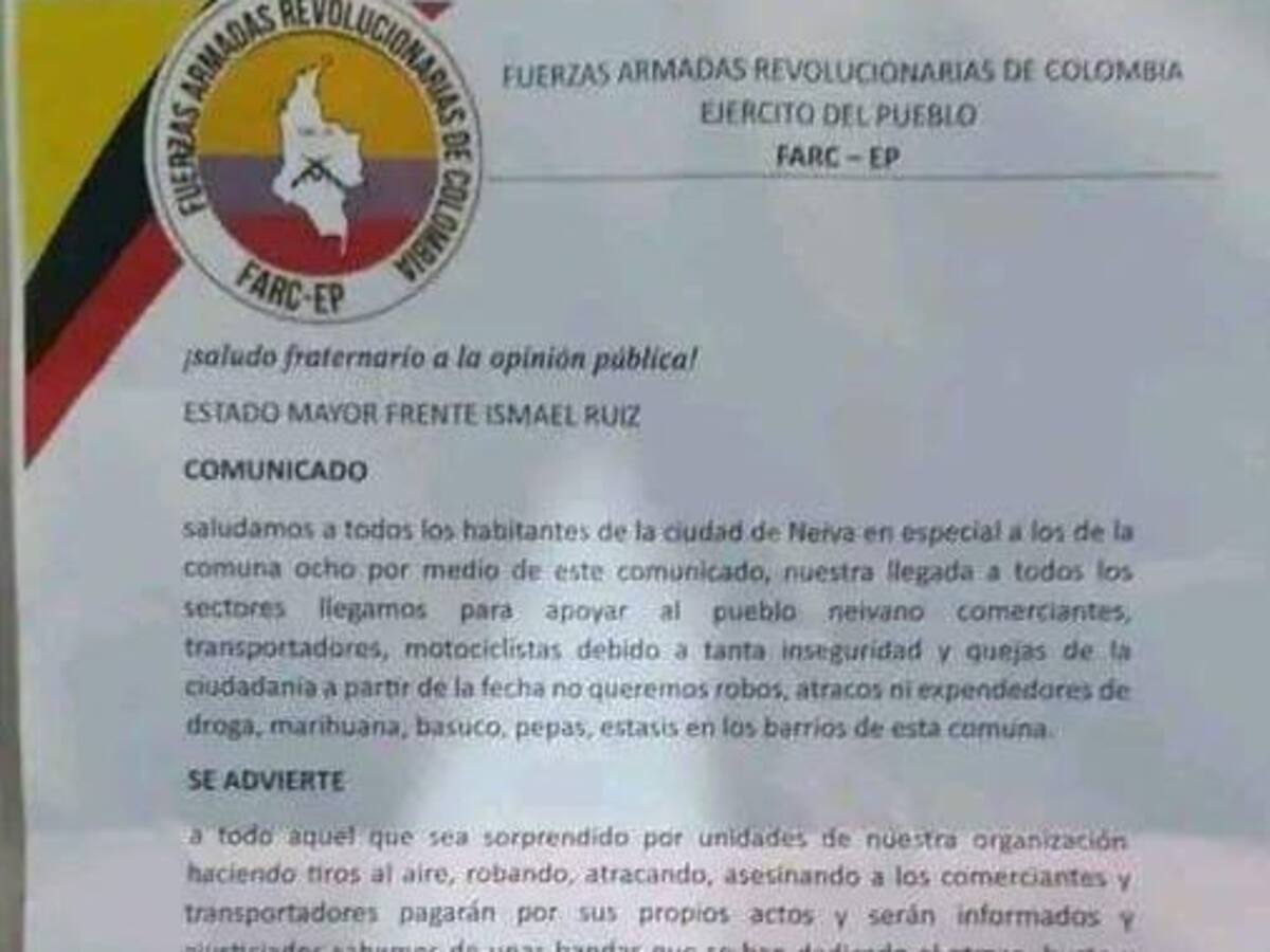 Autoridades en Neiva desmiente veracidad del panfleto que circula en la comuna ocho
