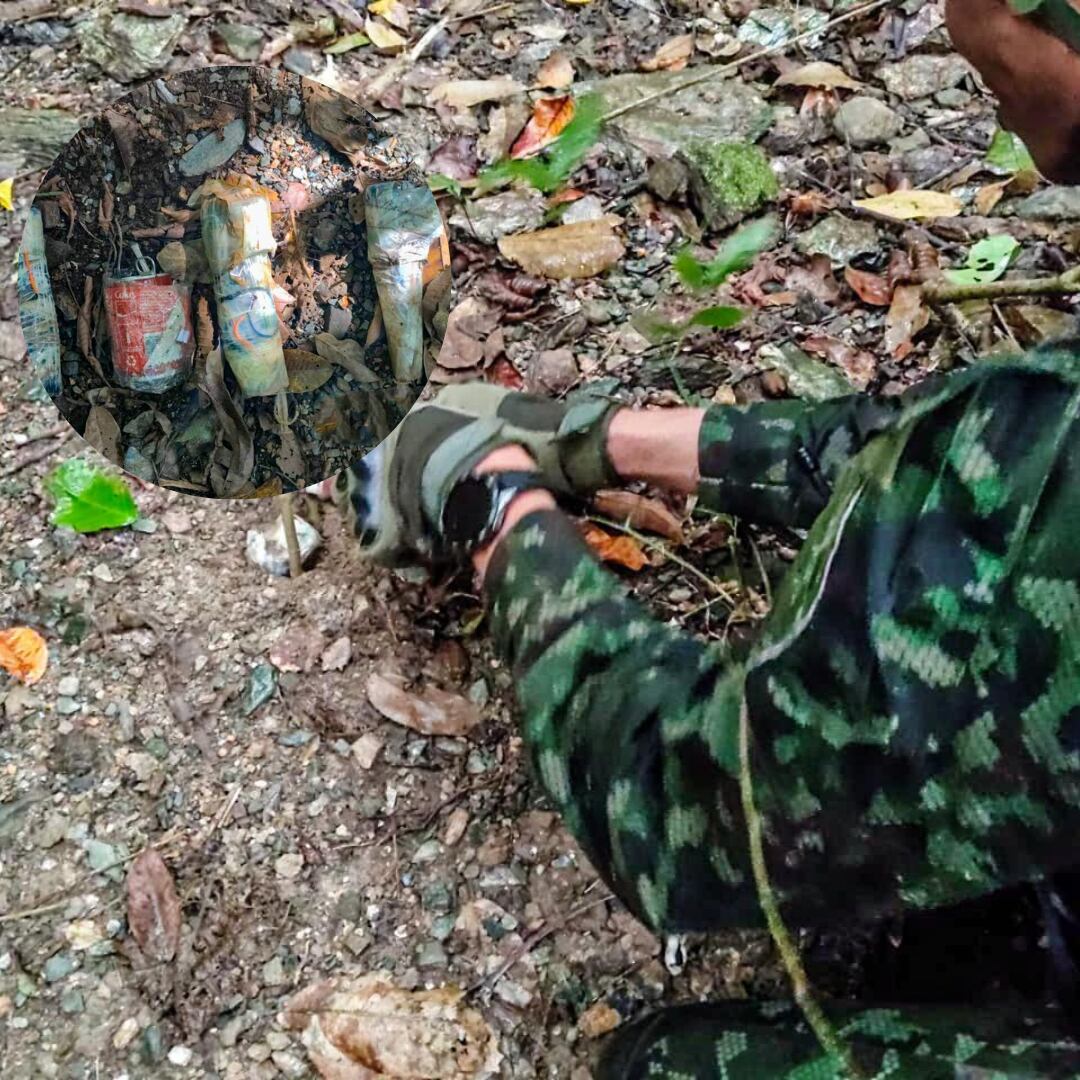 Artefactos explosivos incautados y destruidos a las disidencias en Ituango- Foto Cuarta Brigada