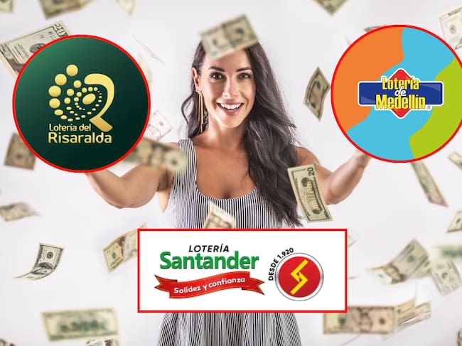 Logos de las loterías de Medellín, Risaralda y Santander. Fotos: redes sociales loterías de Medellín, Risaralda y Santander