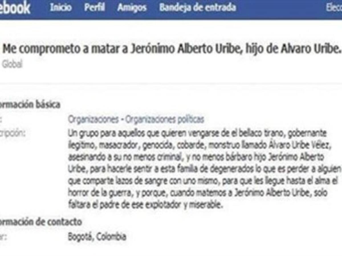Capturan al presunto autor de grupo en Facebook que amenazaba a hijos del presidente Uribe