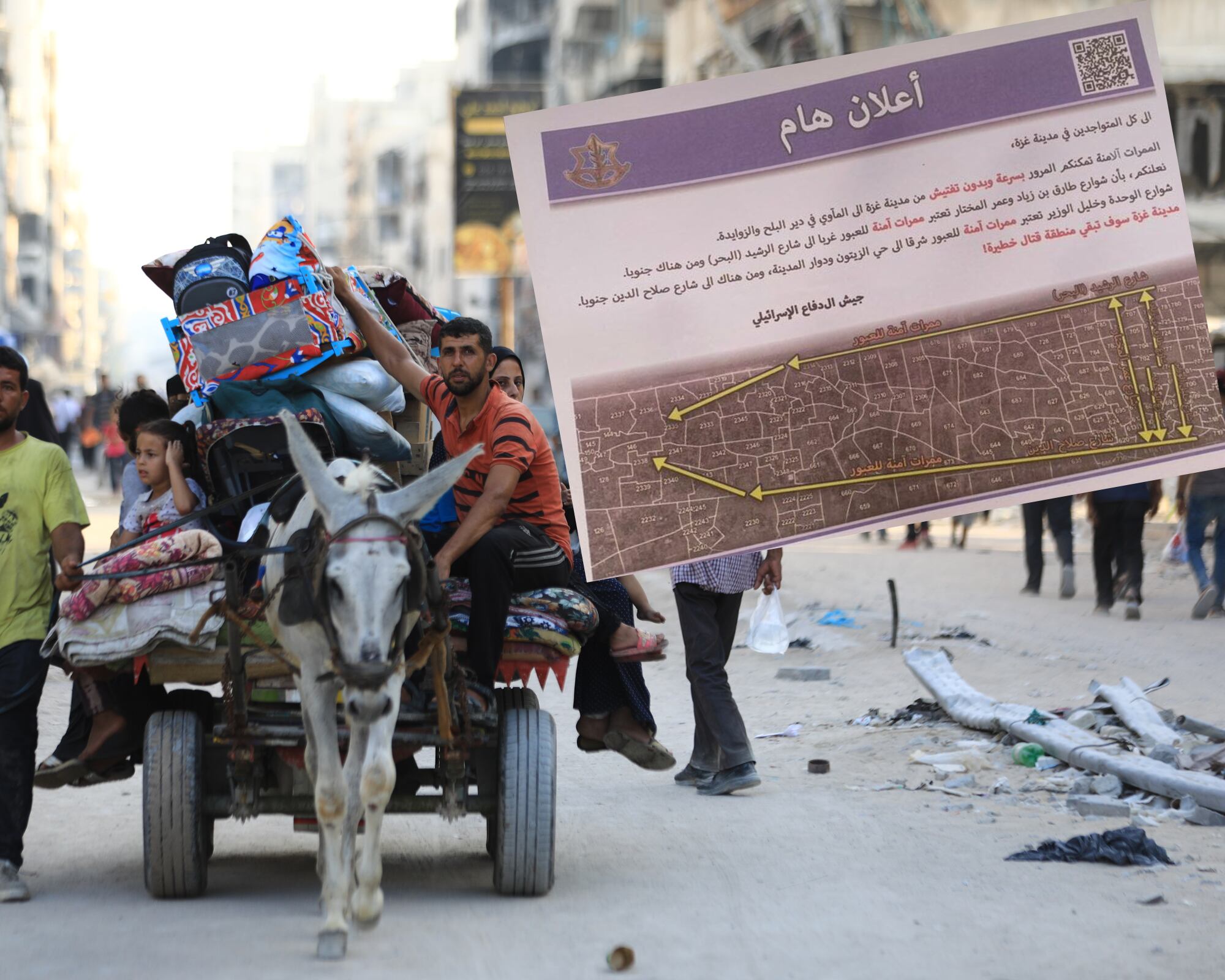 Palestinos salen de la ciudad de Gaza, en el norte de la Franja de Gaza, luego de que Israel lanzara folletos advirtiendo que lanzará nuevos ataques en la región.
(Foto: Getty / Caracol Radio / Cortesía )
