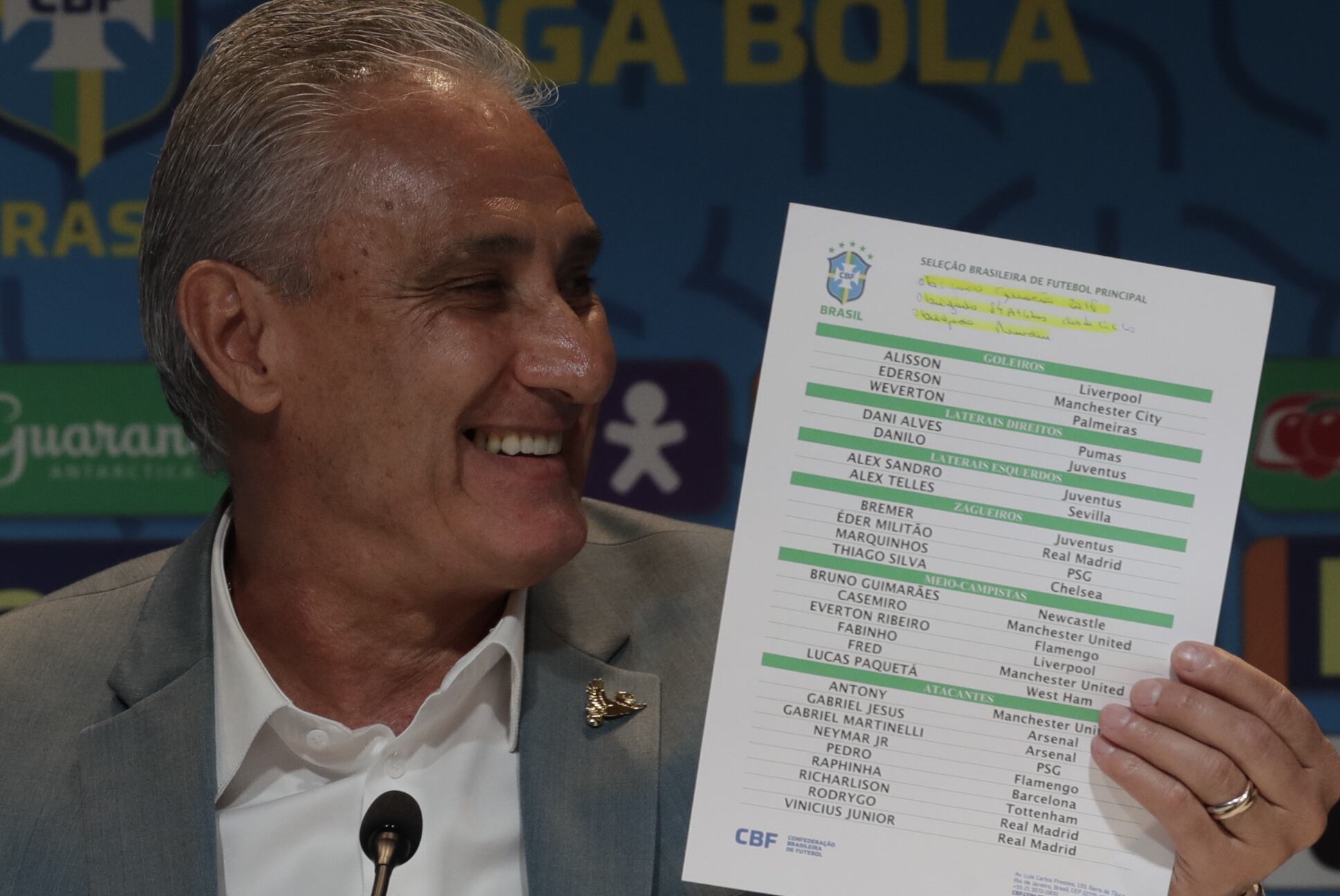 AME1456. RÍO DE JANEIRO (BRASIL), 07/11/2022.- Adenor Leonardo Bacchi "Tite", entrenador de la selección de fútbol de Brasil, anuncia hoy, en rueda de prensa la lista final de 26 futbolistas brasileños convocados para el Mundial de Qatar 2022, en Río de Janeiro (Brasil). EFE/ Antonio Lacerda