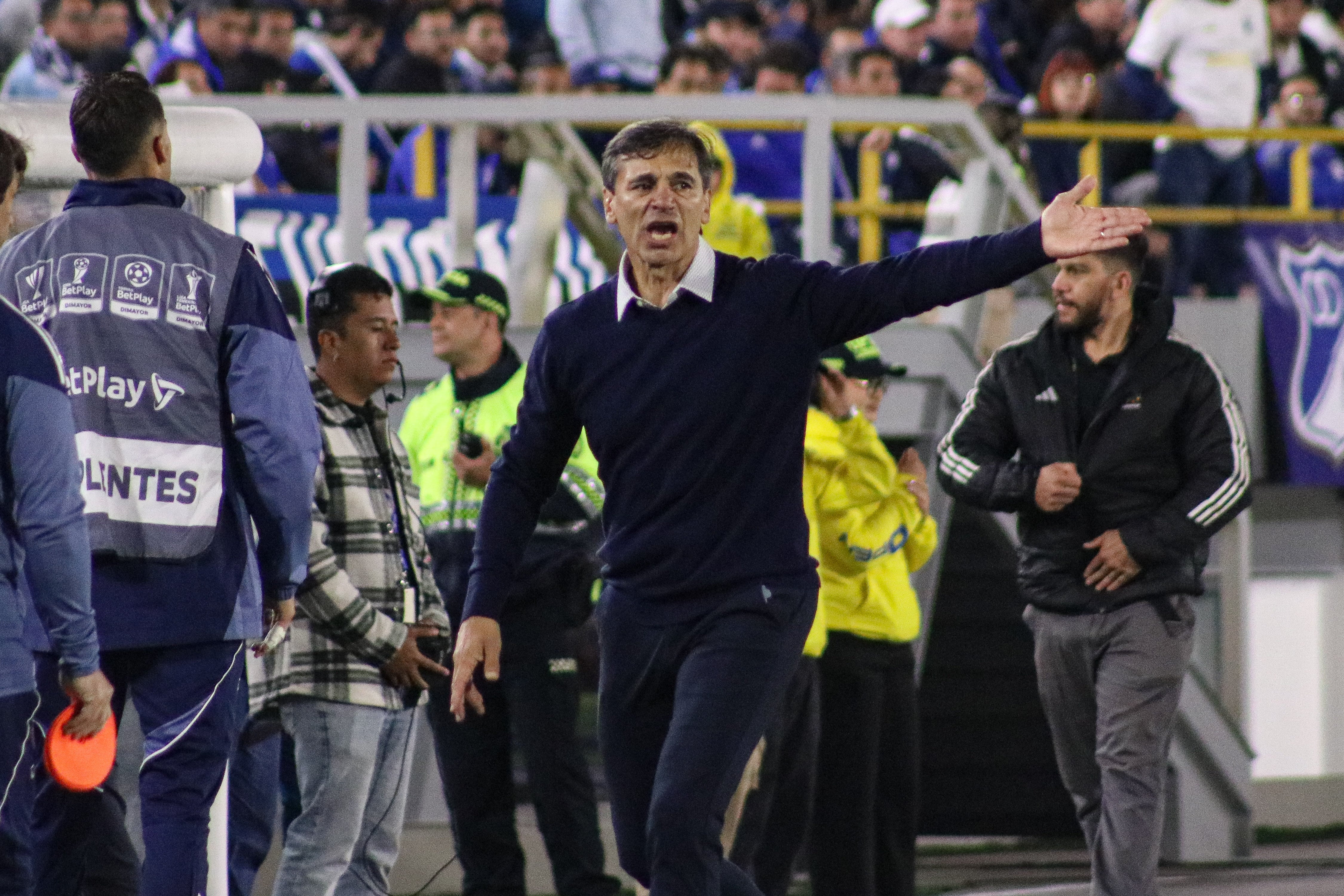 Millonarios F.C's team manager Fabian Bustos during the BetPlay Dimayor match between Millonarios F.C (1) V Aguilas Doradas (0) in Bogota, Colombia's Nemesio Camacho El Campin Stadium on February 11, 2026. (Photo by: Jorge Londono/Long Visual Press/Universal Images Group via Getty Images)