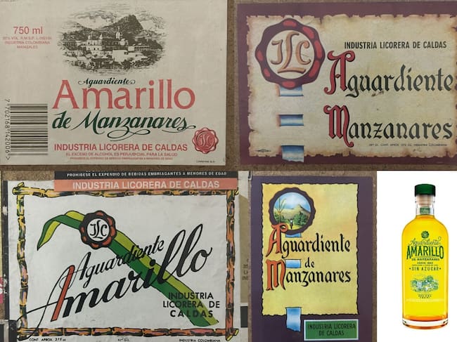 Imágenes de las etiquetas del Aguardiente Amarillo de la Industria Licorera de Caldas