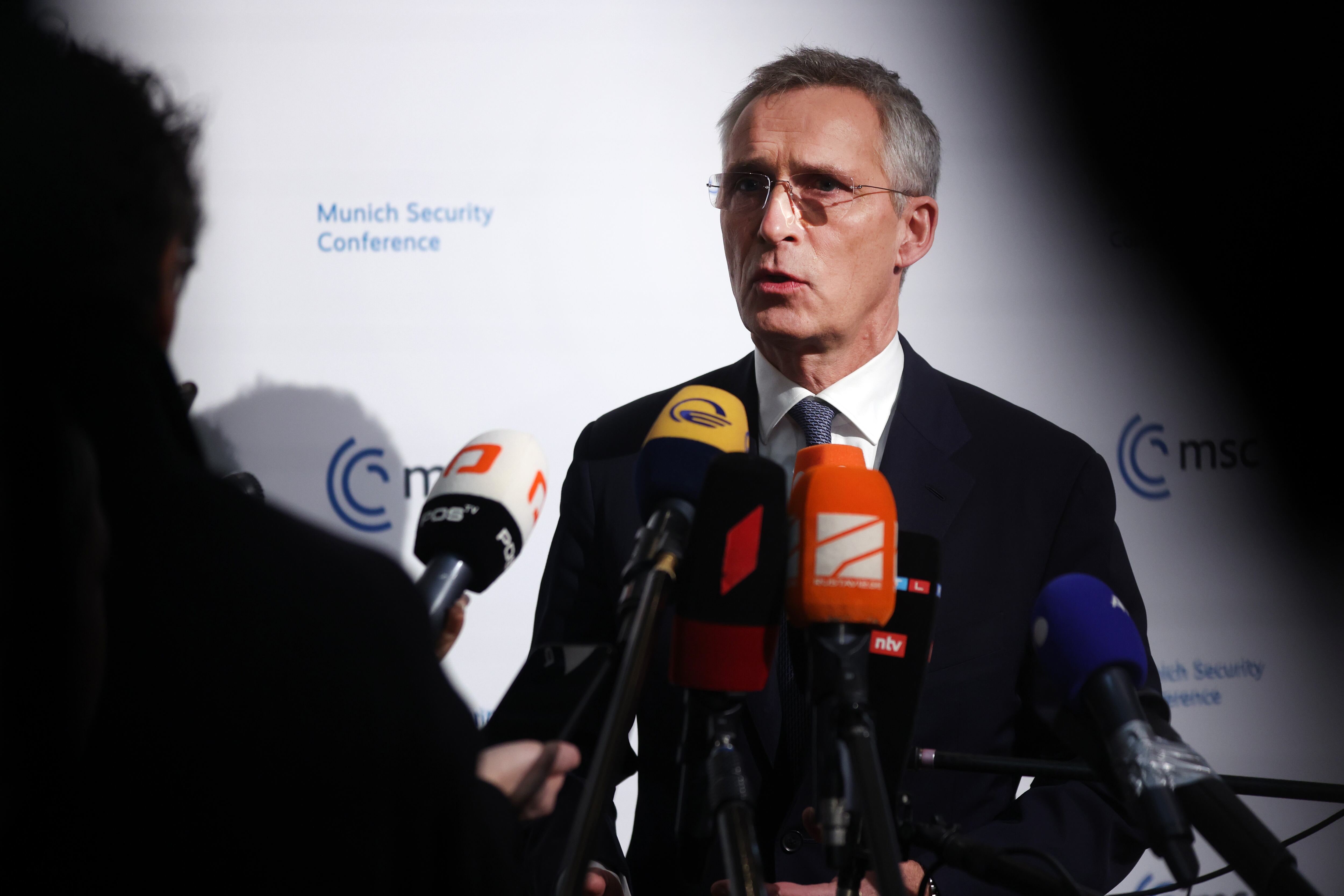 MUNICH, GERMANY - FEBRUARY 17: Jens Stoltenberg, secretary general of NATO, talks to the media at the 2023 Munich Security Conference (MSC) on February 17, 2023 in Munich, Germany. The Munich Security Conference brings together defence leaders and stakeholders from around the world and is taking place February 17-19. Russia's ongoing war in Ukraine is dominating the agenda. (Photo by Johannes Simon/Getty Images)