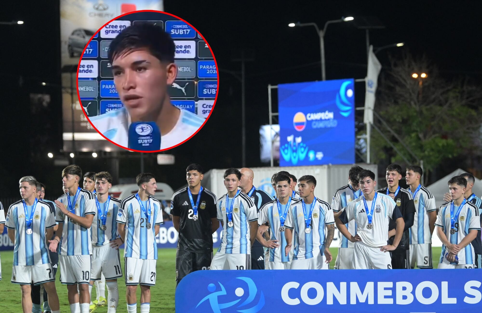 Julio Coria y selección Argentina Sub-17. Fotos: Captura de video redes sociales y (Photo by Daniel DUARTE / AFP)