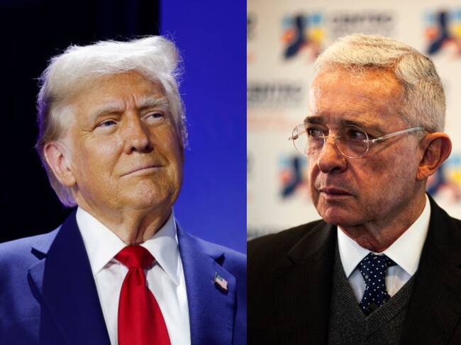 Donald Trump y Álvaro Uribe. Foto: (Photo by Anna Moneymaker/Getty Images) / (Photo by Sebastian Barros/NurPhoto via Getty Images)