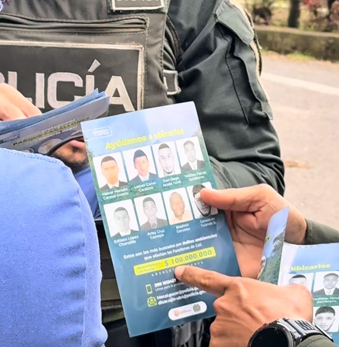El cartel con los más buscados empezó a circular en corregimientos de la ciudad que tienen jurisdicción en el área del parque. Foto: Alcaldía de Cali.