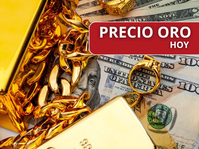 Precio del oro // Imagen de referencia // una pila de dinero de dólares estadounidenses, anillos de oro, pulsera de collar y lingotes de oro // Getty Images