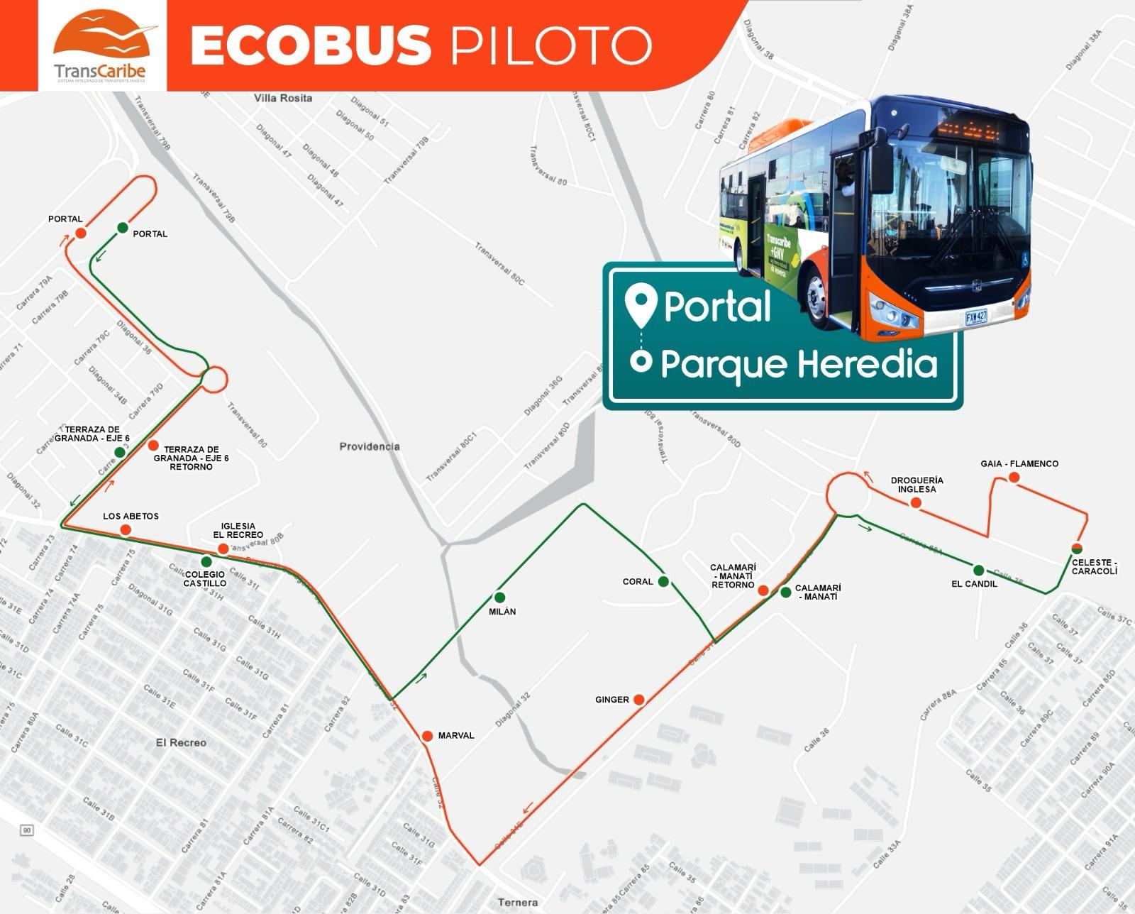 Desde este lunes rodará ruta experimental Portal – Parque Heredia, del Ecobús Piloto de Transcaribe