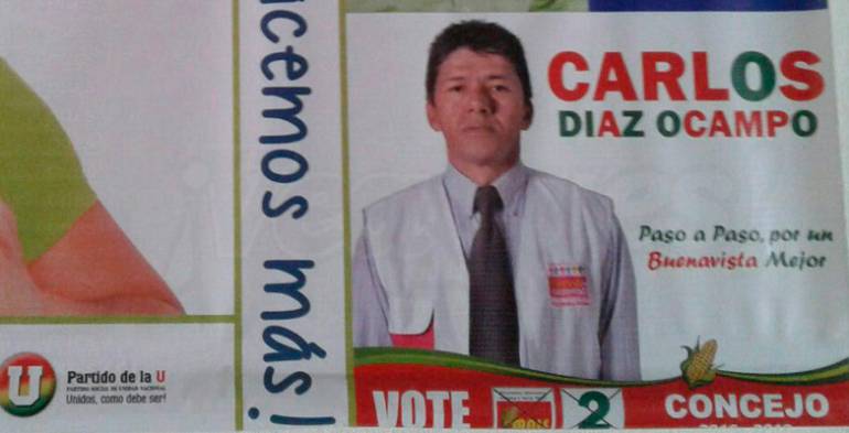 Carlos Díaz Ocampo fue candidato al concejo del municipio de Buenavista, Quindío.