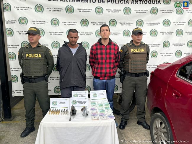 Capturados por extorsionar a un comerciante en Entrerríos, Antioquia. Foto: Fiscalía.