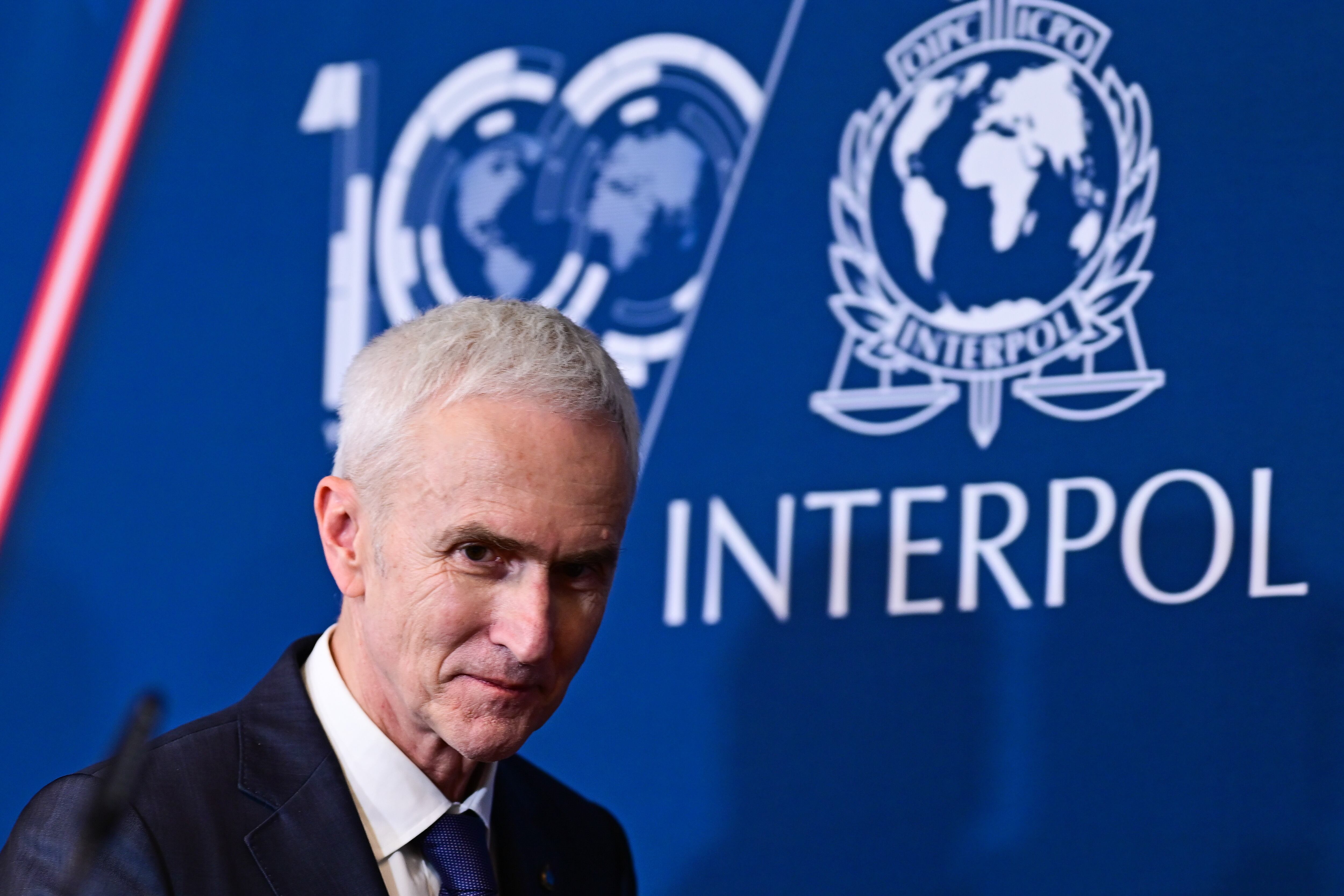 Vienna (Austria), 27/11/2023.- Juergen Stock, Secretary General of the International Criminal Police Organization INTERPOL, attends the opening press conference for the 91st Interpol General Assembly in Vienna, Austria, 27 November 2023. The 91st Interpol General Assembly will take place in Vienna from 28 November until 01 December 2023. (Viena) EFE/EPA/CHRISTIAN BRUNA