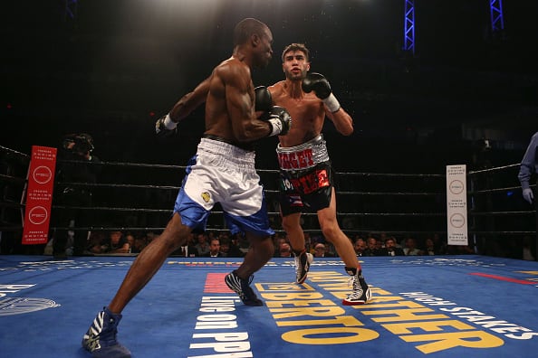 TORONTO, ON - SEPTEMBER 11  - Prichard Digget Colon defeated Vivian Vicious Harris (blue trunks) during the Premier Boxing Champion event at the Ricoh Coliseum on  September 11, 2015.        (Carlos Osorio/Toronto Star via Getty Images)