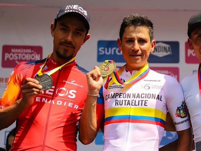 Daniel Felipe Martínez, Esteban Chaves y Nairo Quintana, el podio en el Campeonato Nacional de Ruta / Foto: Fedeciclismo