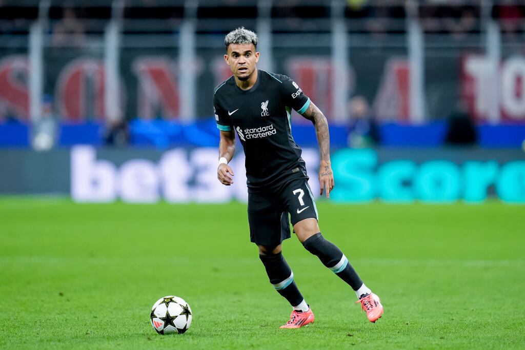 Luis Díaz en partido contra el Milan por Champions. Foto: Getty Images.