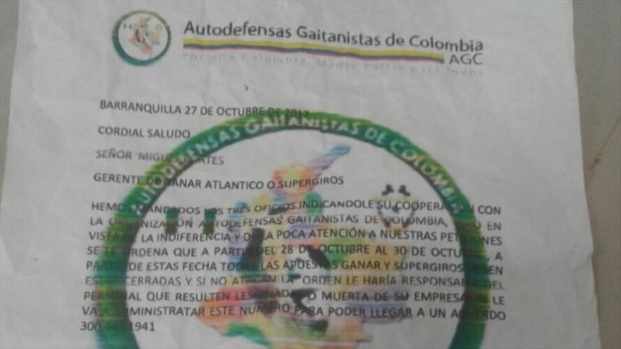Aparece panfleto que amenaza a personal de apuestas en el Atlántico. Foto: W Radio