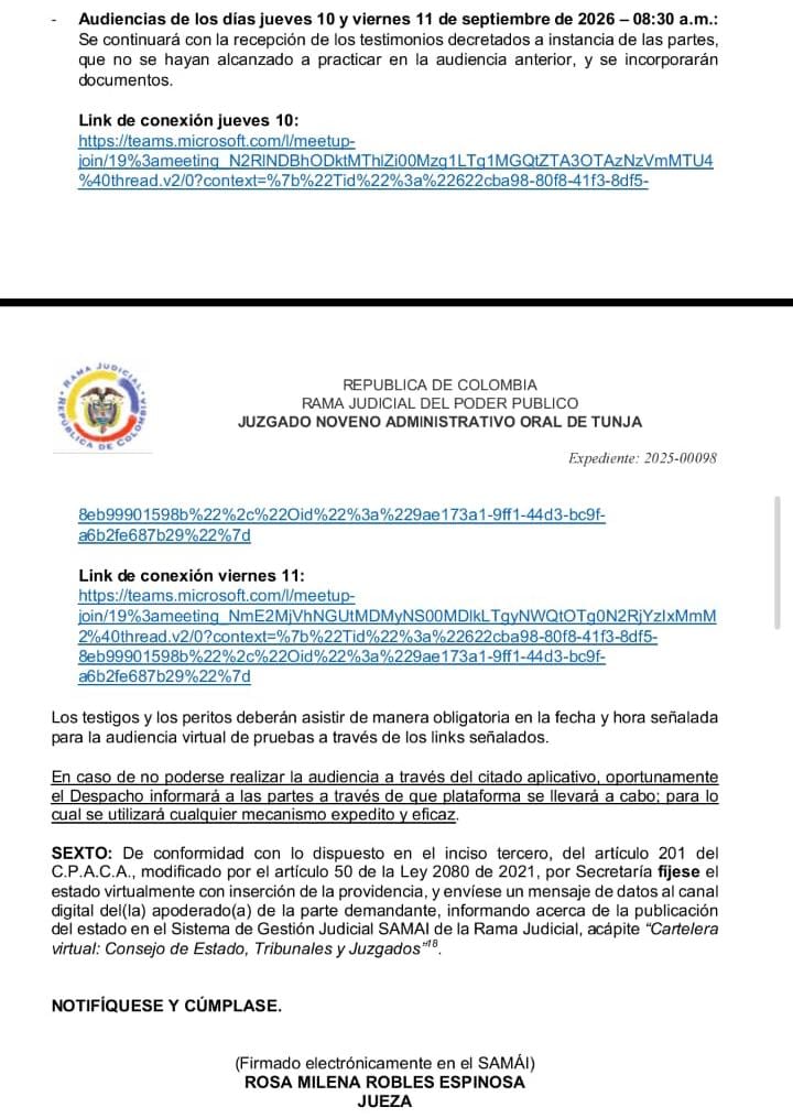 Resolución del Juzgado Noveno Administrativo Oral del Circuito de Tunja.