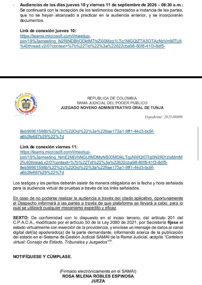 Resolución del Juzgado Noveno Administrativo Oral del Circuito de Tunja.