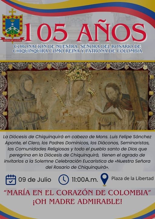 Chiquinquirá se prepara para celebrar los 105 años de la coronación de la Virgen del Rosario