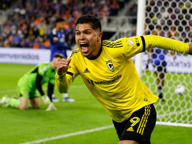 CINCINNATI, OH - DECEMBER 02: Columbus Crew forward Cucho Hernández (9) reacts after a goal during the eastern conference final match against Columbus Crew and FC Cincinnati on December 2, 2023, at TQL Stadium in Cincinnati, OH. (Photo by Ian Johnson/Icon Sportswire via Getty Images)