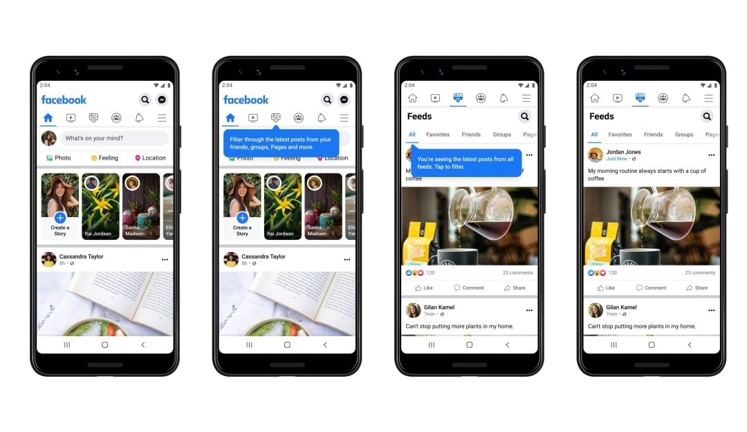 Reordenación de la página principal de Facebook con la pestaña 'Noticias'