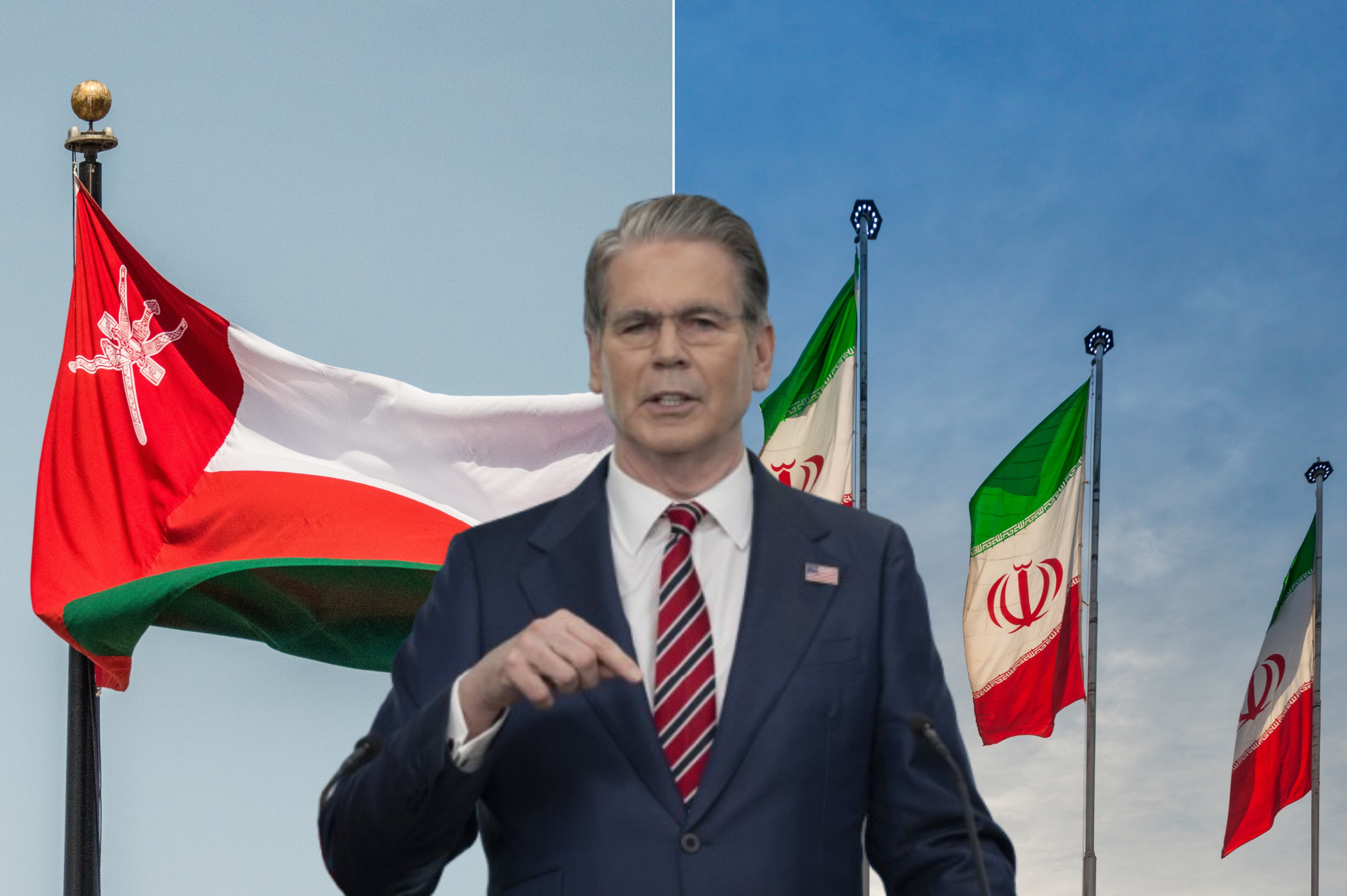 Imagen de referencia. Bandera de Omán (izquierda) - Bandera de Irán (derecha) - Scott Bessent: Getty Images.