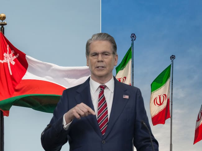Imagen de referencia. Bandera de Omán (izquierda) - Bandera de Irán (derecha) - Scott Bessent: Getty Images.