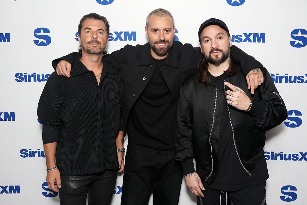 NEW YORK, NEW YORK - SEPTEMBER 10: (L-R) Axwell, Sebastian Ingrosso and Steve Angello from Swedish House Mafia  visit the SiriusXM Studios on September 10, 2025 in New York City. (Photo by Dominik Bindl/Getty Images)