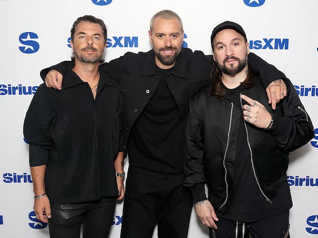 NEW YORK, NEW YORK - SEPTEMBER 10: (L-R) Axwell, Sebastian Ingrosso and Steve Angello from Swedish House Mafia visit the SiriusXM Studios on September 10, 2025 in New York City. (Photo by Dominik Bindl/Getty Images)