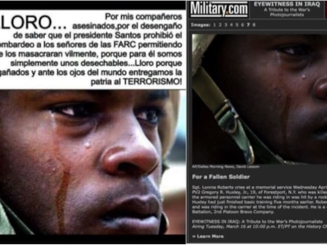 Foto de Uribe de soldado llorando es de un norteamericano tomada en 2003