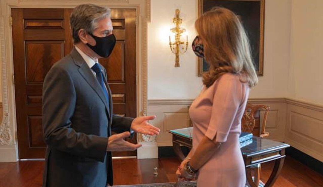 La vicepresidenta y canciller, Marta Lucía Ramírez, durante su reunión con el secretario de Estado, Antony Blinken