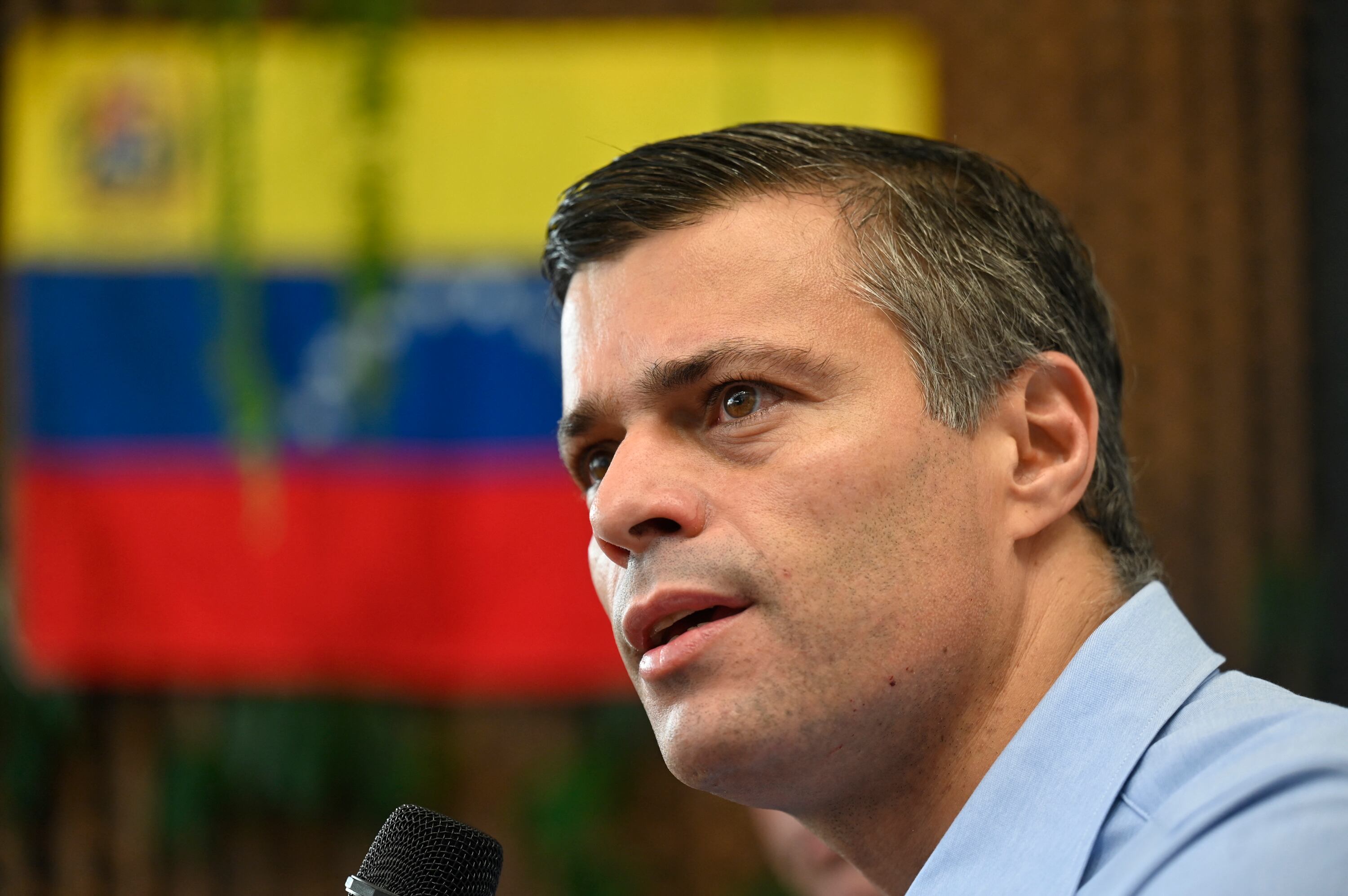 Venezuelan opposition leader Leopoldo Lopez delivers a speech at an event with Venezuelan citizens on the political situation of Venezuela ahead of the November elections, in Guatemala City, on October 14, 2021. (Photo by Johan ORDONEZ / AFP) (Photo by JOHAN ORDONEZ/AFP via Getty Images)