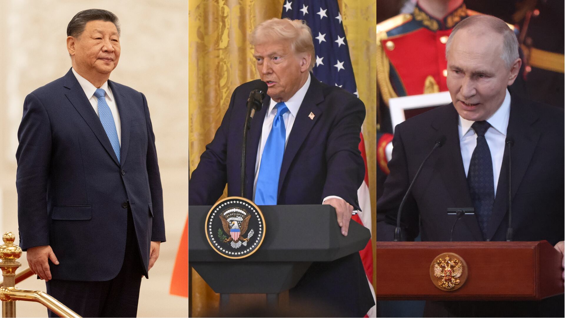 Xi Jimping. FOTO: Andres Martinez Casares - Pool/Getty Images - Donald Trump. FOTO: Kyle Mazza/Anadolu via Getty Images - Vladimir Putin. FOTO: Contributor/Getty Images