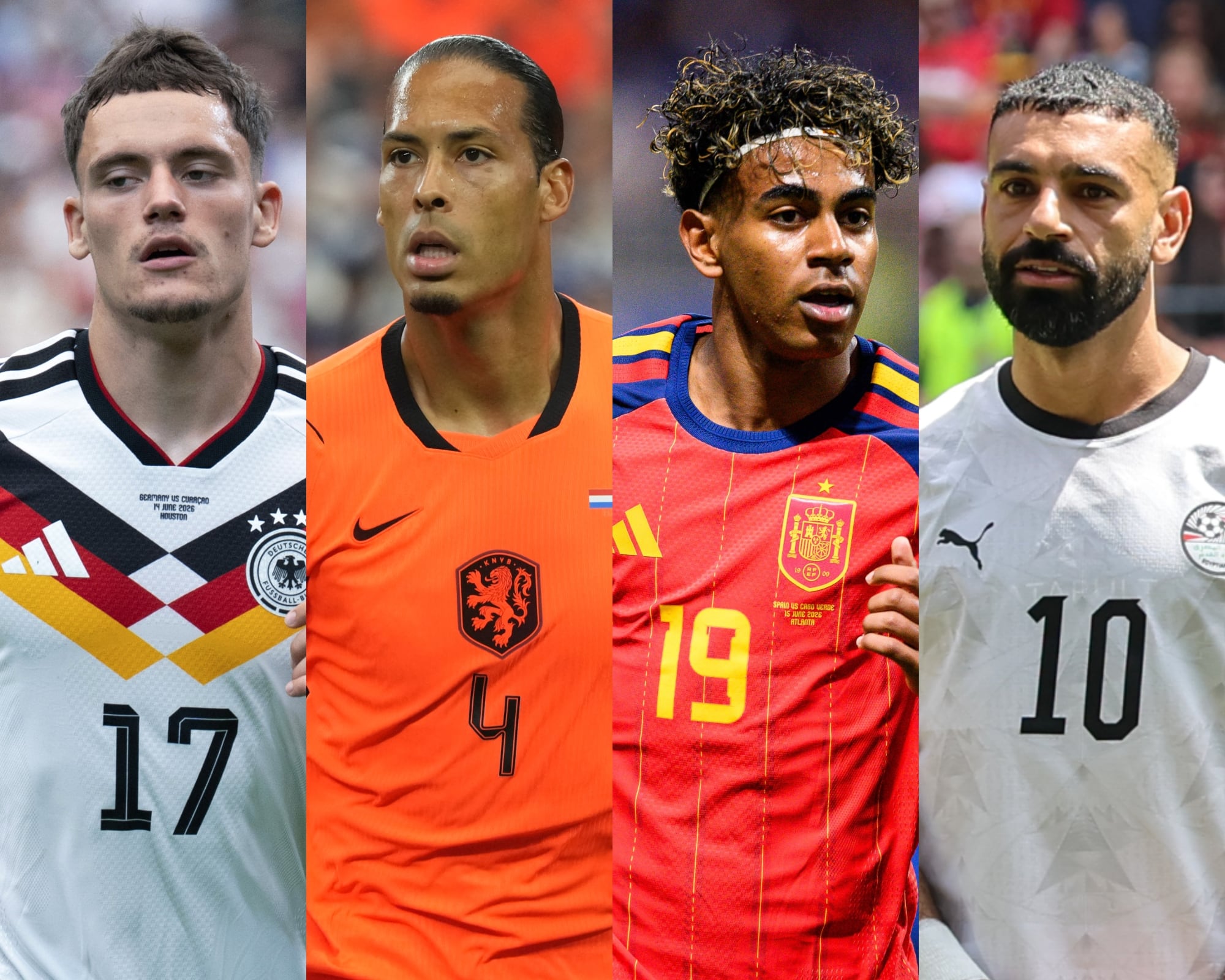 Florian Wirtz, Virgil Van Dijk, Lamine Yamal y Mohamed Salah. Fotos: Getty Images.