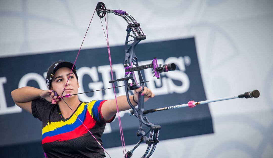 Sara López durante la Copa Mundo de tiro con arco 2019