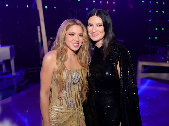 SEVILLE, SPAIN - NOVEMBER 16: (L-R) Shakira and Laura Pausini attend The 24th Annual Latin Grammy Awards on November 16, 2023 in Seville, Spain. (Photo by Neilson Barnard/Getty Images for Latin Recording Academy)
