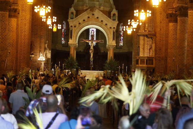 MED108. MEDELLÍN (COLOMBIA), 24/03/2024.- Fieles católicos participan en la celebración del Domingo de Ramos en la Catedral Metropolitana en Medellín (Colombia). La celebración del Domingo de Ramos da comienzo a la Semana Santa, donde fieles de la iglesia Católica conmemoran la muerte y resurrección de Jesucristo. EFE/Luis Eduardo Noriega Arboleda