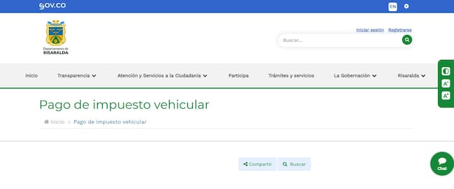 Página para pagar el impuesto vehicular en Risaralda