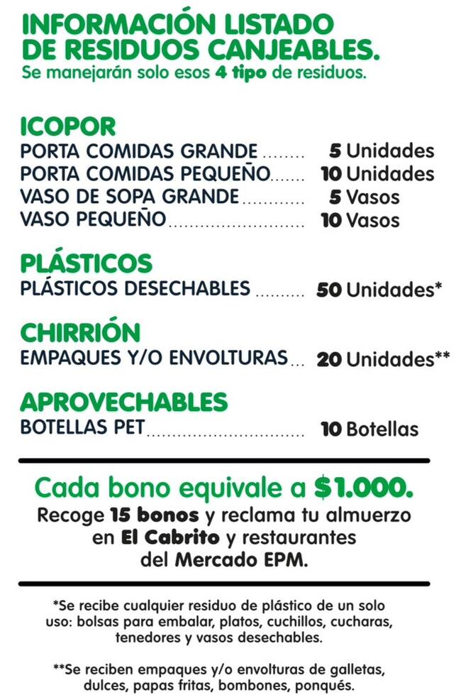 Productos reciclables que se pondrán canjear por bonos de almuerzos en Barranquilla