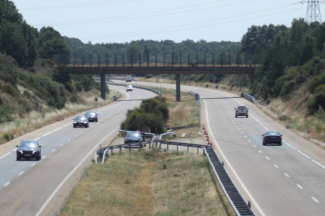 CERNADILLA (ZAMORA), 03/07/2025.- Vista del lugar del accidente en el que el futbolista del Liverpool Diogo Jota, de 28 años, y su hermano André, de 26, han fallecido esta madrugada, después de que su vehículo saliera de la vía en la Autovía Rías Bajas (A-52) en Cernadilla (Zamora, España). Según informan a EFE fuentes de la investigación, los dos hermanos portugueses han muerto a bordo de un Lamborghini que, por causas que se investigan, se salió de la autovía Rías Bajas (A52) a la altura del kilómetro 65, en sentido Benavente, en torno a las 00:40 horas. EFE/Mariam A. Montesinos
