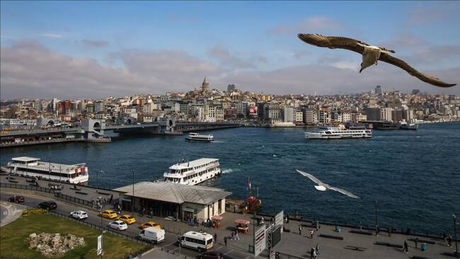 Las gaviotas vuelan, con la Torre de Gálata en el fondo, en un día soleado en Estambul, Turquía. Foto: Agencia Anadolu