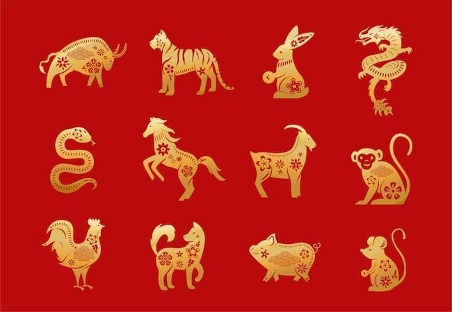 Doce animales del zodiaco u horóscopo chino sobre fondo rojo / Foto: GettyImages