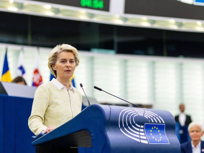 La presidenta de la Comisión Europea, Úrsula Von Der Leyen, presentó el paquete de sanciones en el Parlamento Europeo. 